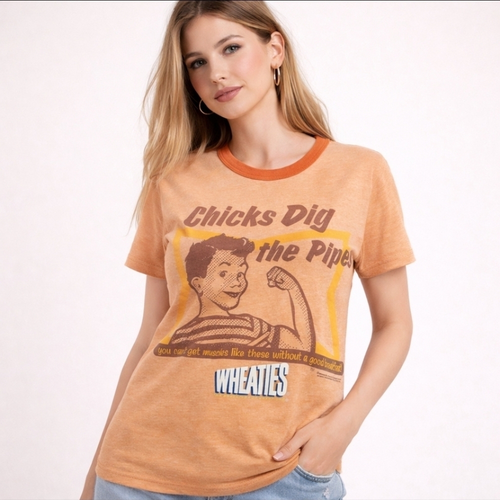 Wheaties Retro Graphic Ringer Tee Gaziani by Alstyle Orange Vintage
